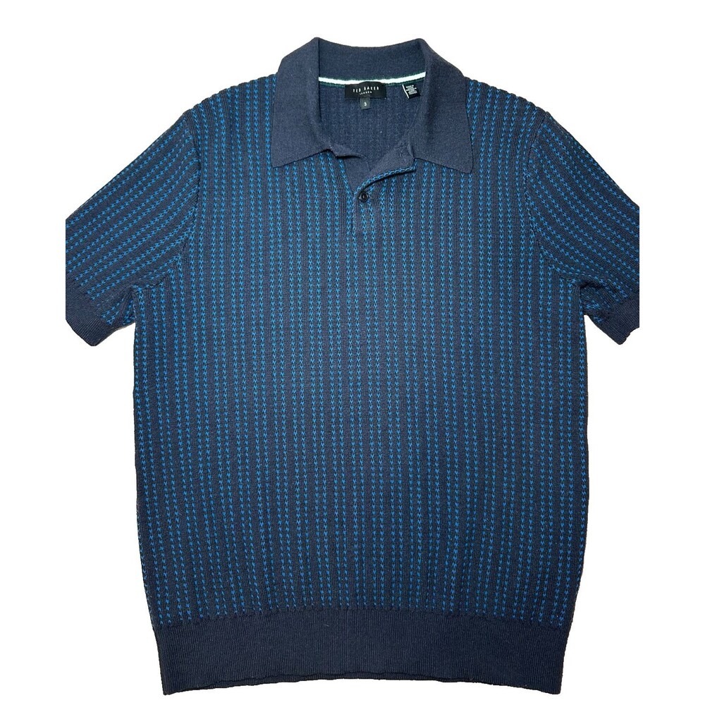 Ted Baker Knit Polo Blue Textured Relaxed Fit Casual Beach Euro Summer US M/UK 3